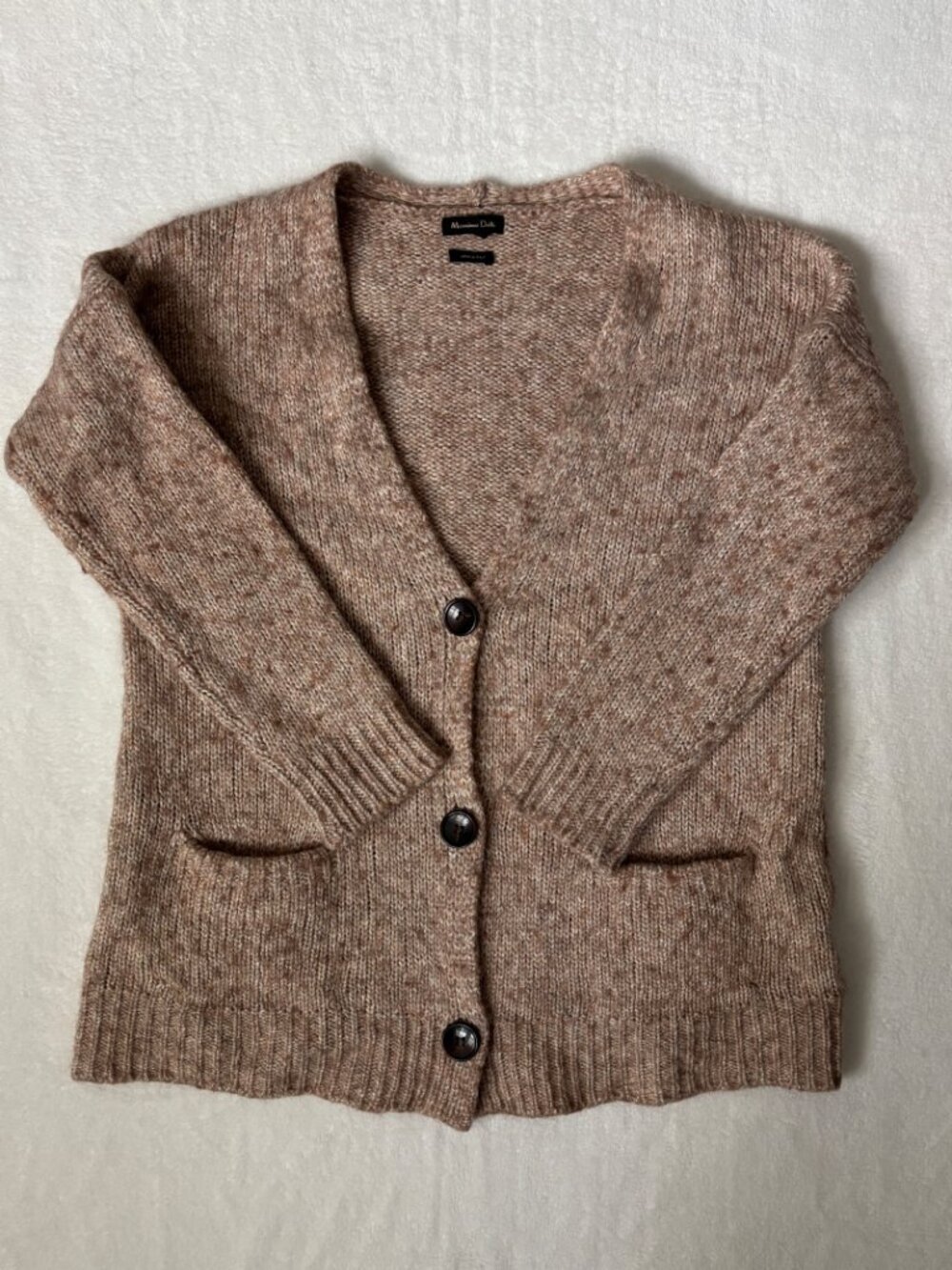Massimo Dutti Wool Blend Knitted Cardigan Buttons Front